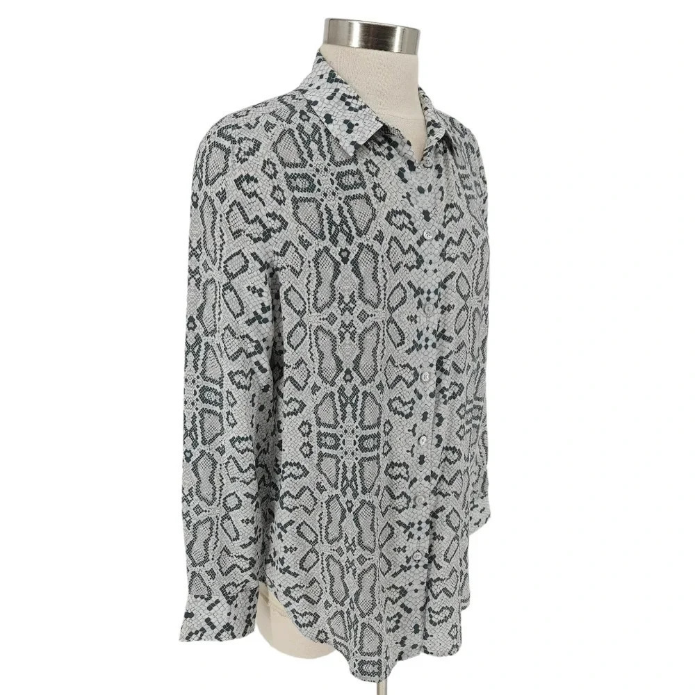 Equipment Femme Shirt Silk Snakeskin Print Long Sleeve Button Up Collared Top - Picture 3 of 7